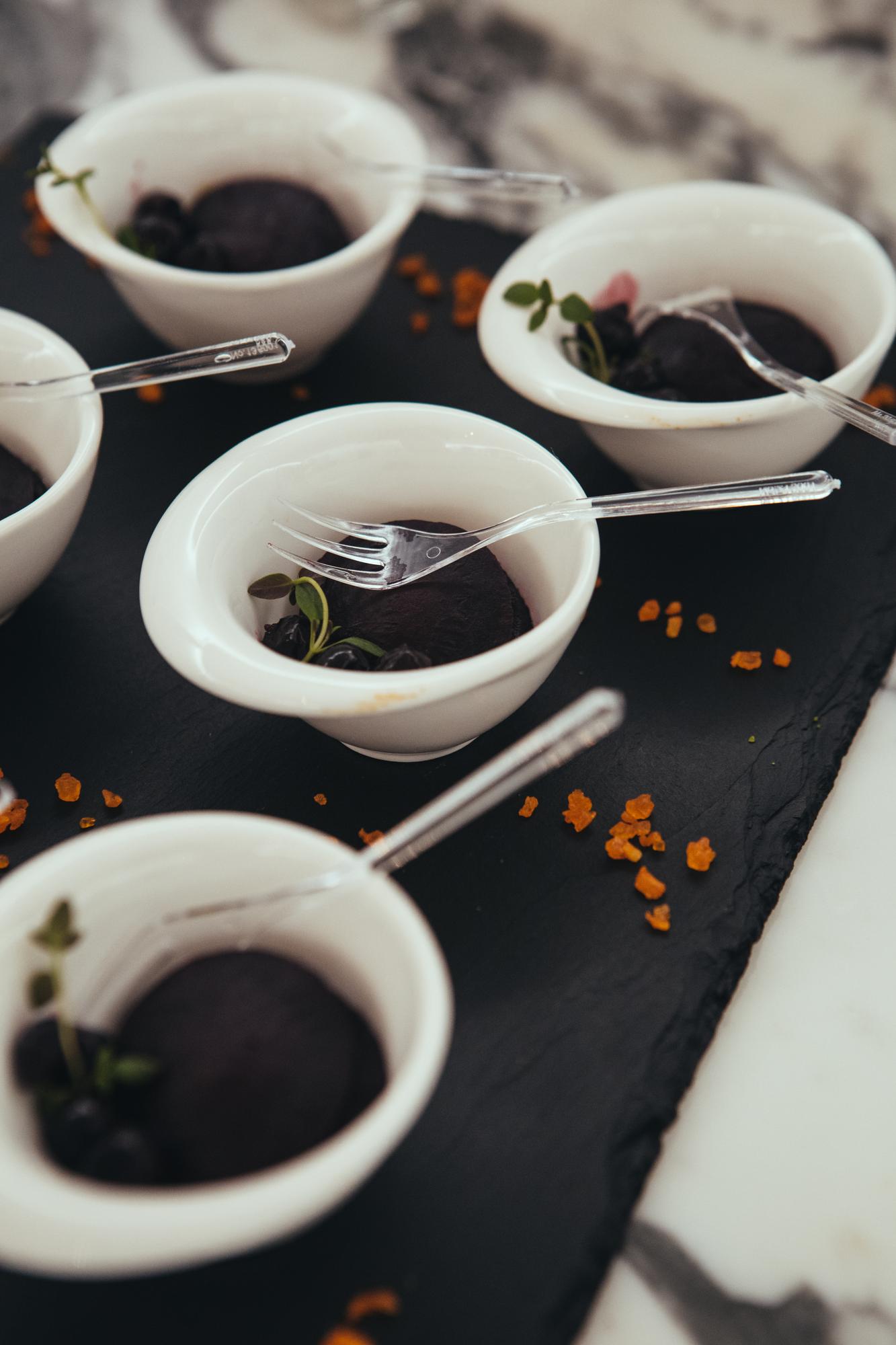 Tasting flight on ceramic plates